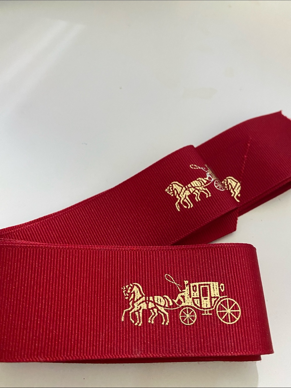 Coach Red Grosgrain Ribbon with Gold Iconic Carriage Motif